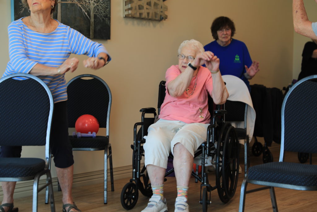 Elderly women dancing